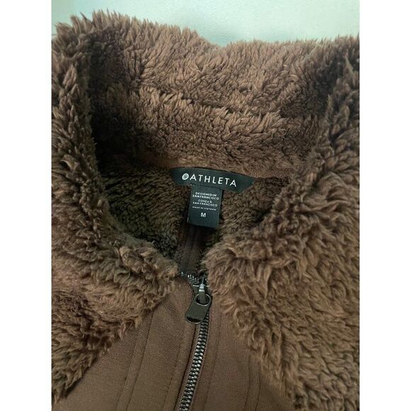 Athleta Westbound Sherpa Coat Jacket Brown Pockets Full Zip Faux Fur NWT Medium - Picture 7 of 9